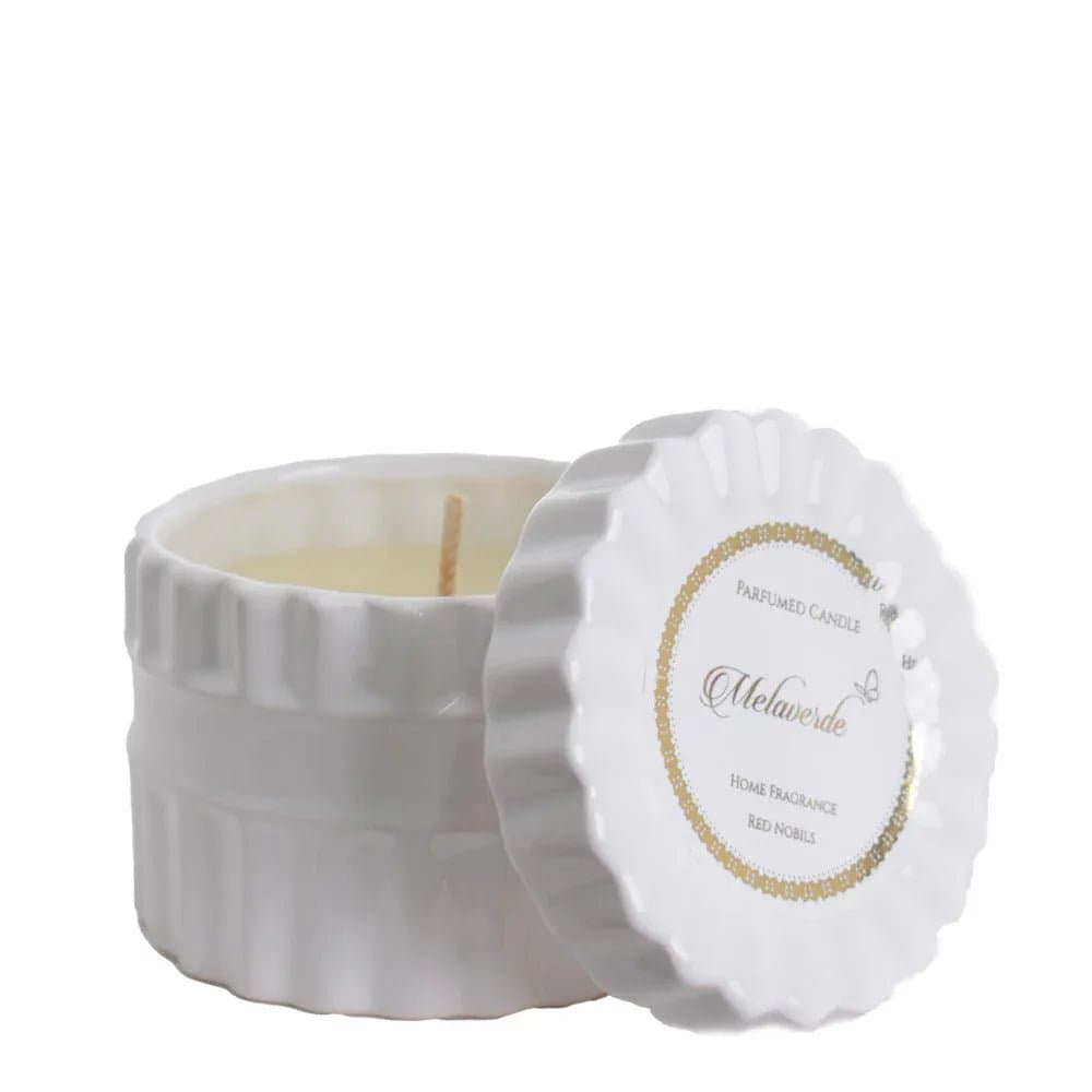 Candela Tonda Ceramica Bianca Melaverde Bomboniera - 2