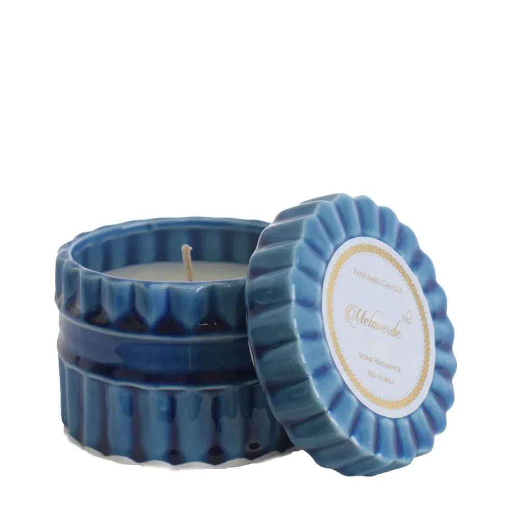 Candela Tonda Blu Melaverde Bomboniera Ceramica - 2
