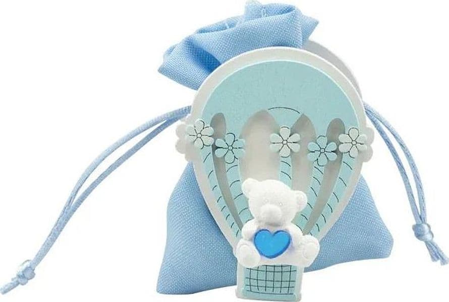 Scatolina Nascita Bimbo legno mongolfiera con orsetto celeste - 3