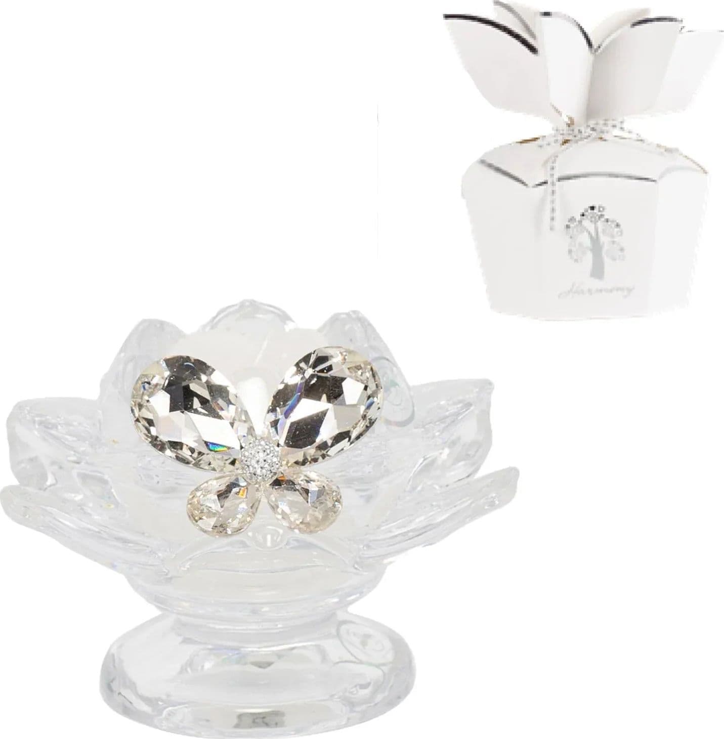 2 Pezzi Matrimonio Harmony Porta candela fiore di loto  Cristallo - 3