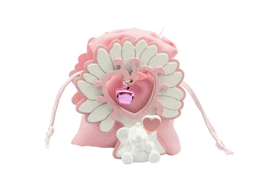 10 Pezzi Scatolina Nascita Bimba legno albero con elefante Rosa - 3