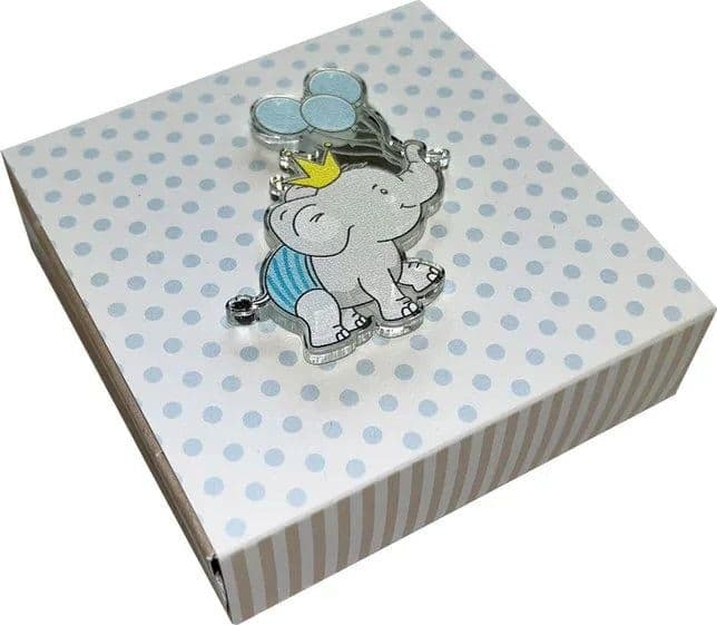 5 Pezzi Scatolina Nascita Bimbo a pois e righe con Elefante Harmony - 2
