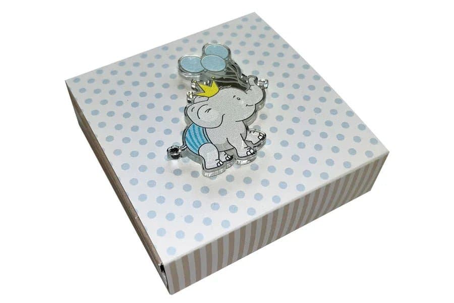 5 Pezzi Scatolina Nascita Bimbo a pois e righe con Elefante Harmony - 2
