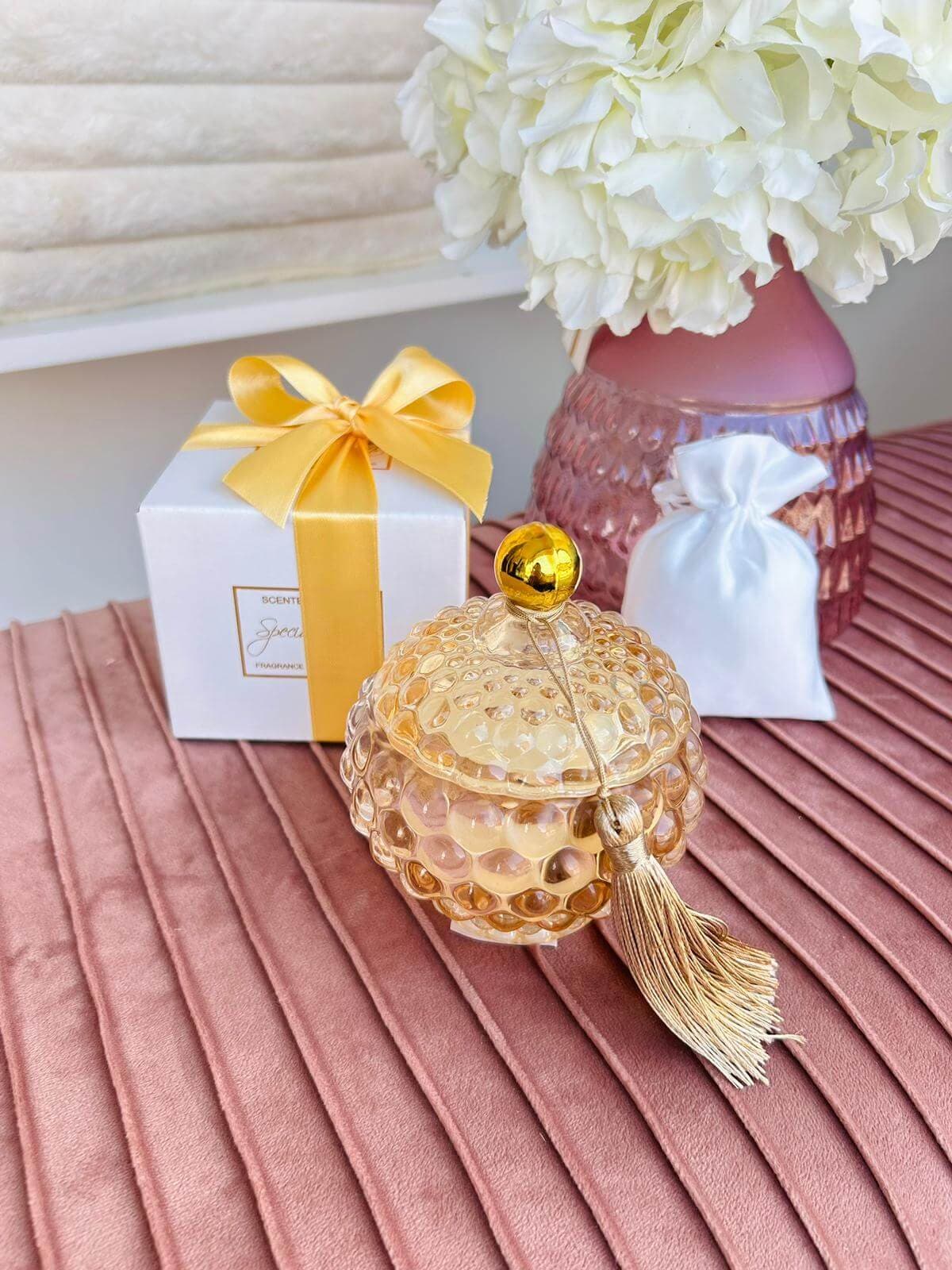 3 Pezzi Candela Bon Bon Ambra con Nappina Special Gifts - 3