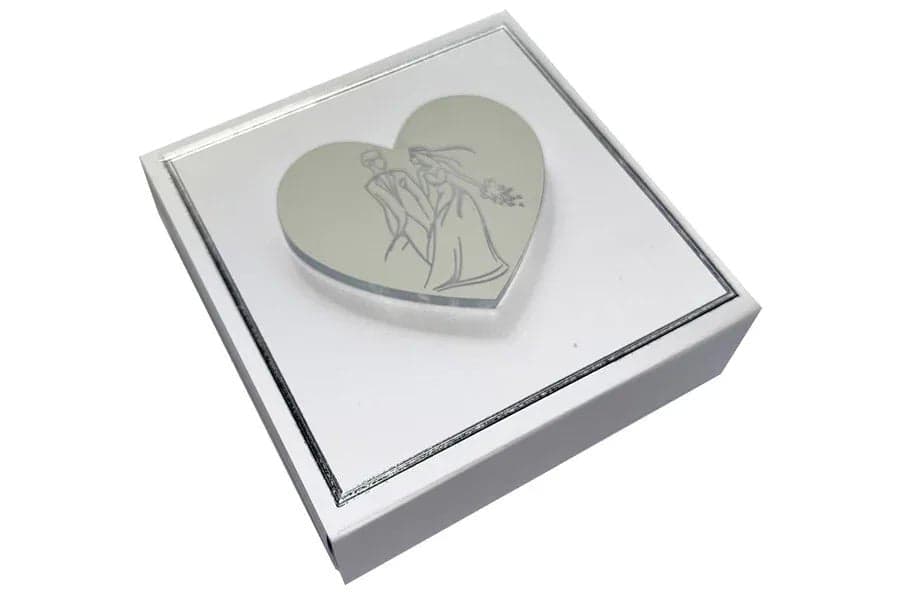 5 Pezzi Scatolina Matrimonio Harmony bianca magneti cuore - 2