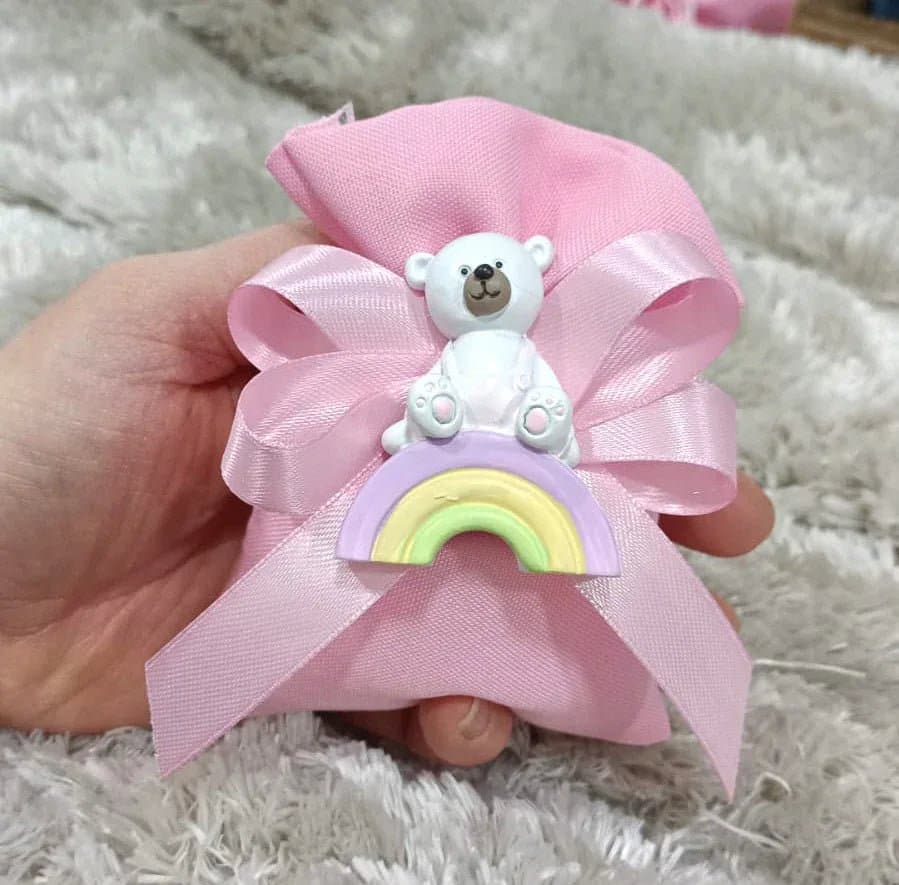 7 Pezzi Magnete resina orsetta su arcobaleno Nascita Bimba - 2