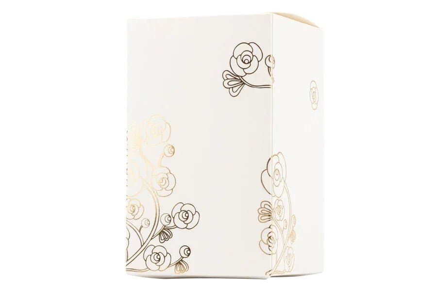 Scatola porcellana bianca media con coperchio oro e fiore bianco con candela profumata Matrimonio - 2