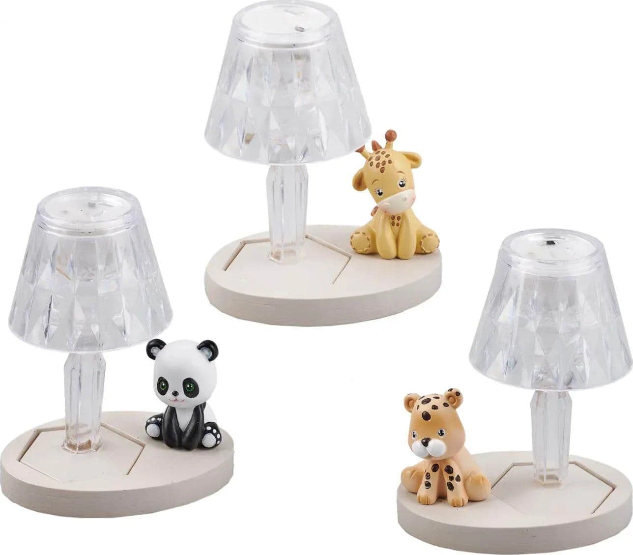 3 Pezzi Bomboniera Nascita Bimbo Bimba Lumetto LED Baby Zoo Plex e Legno - 2