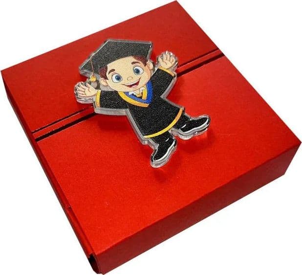 5 Pezzi Scatolina Laurea Harmony con Magnete Boy Silver – Porta Confetti 8x8 cm