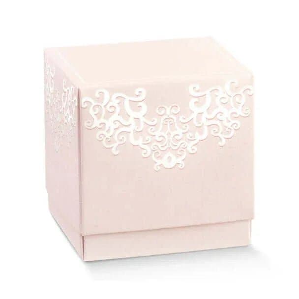 20 Pezzi Bomboniera Scatolina Rosa Fleur Chantilly 9x9x9 cm - 2