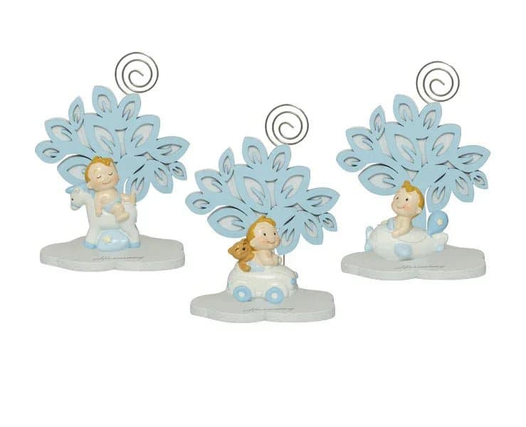 4 Pezzi Bomboniera Nascita Bimbo 3D Celeste con Automezzi e Clip - 2