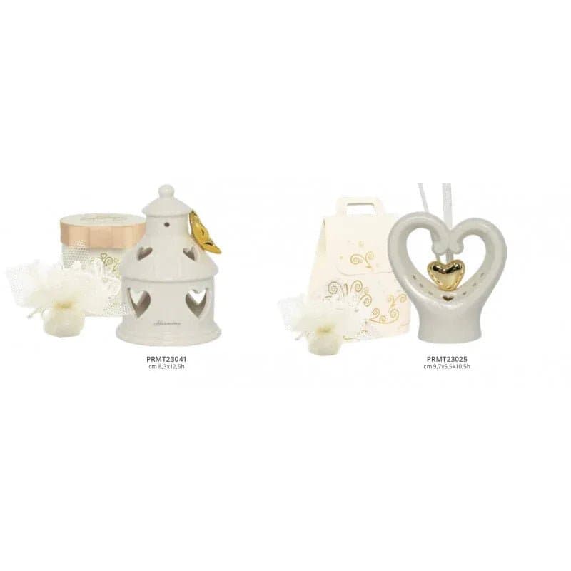 2 Pezzi Bomboniera Lanterna Porcellana con Farfalla Oro e LED - 2