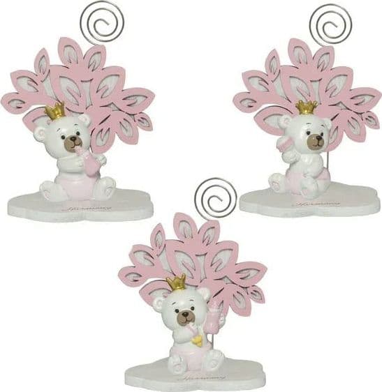 4 Pezzi Bomboniera Nascita Orsetto 3D Rosa con Clip e Bimba Corona - 2