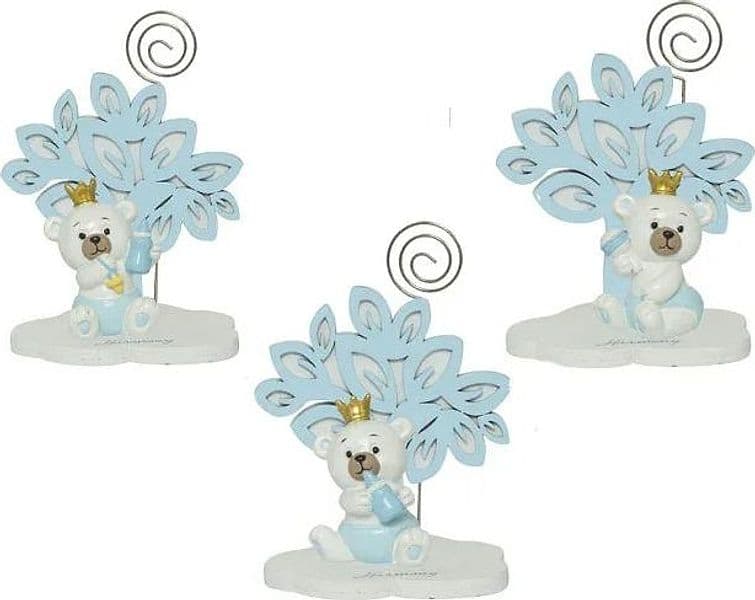 4 Pezzi Bomboniera Nascita Bimbo Albero Celeste con Orsetto 3D in Resina - 2