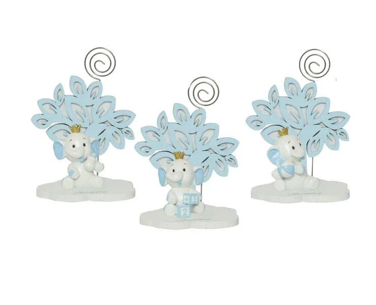 4 Pezzi Bomboniera Nascita Bimbo Albero Celeste con Elefante 3D in Resina - 2