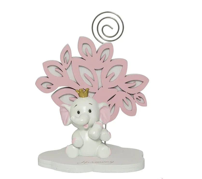 4 Pezzi Bomboniera Nascita Elefante 3D Rosa con Clip e Bimba Corona - 4