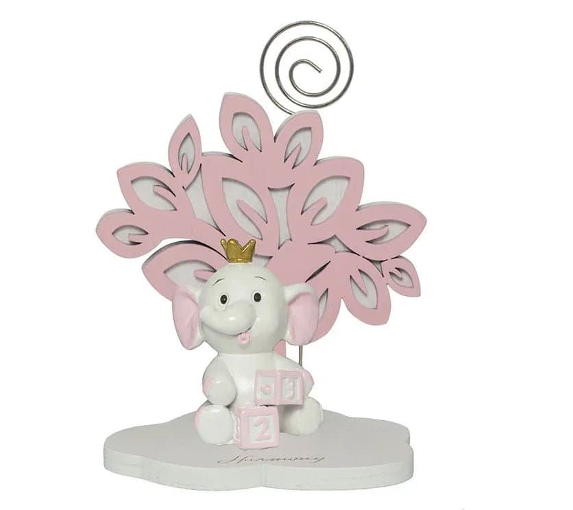 4 Pezzi Bomboniera Nascita Elefante 3D Rosa con Clip e Bimba Corona - 2