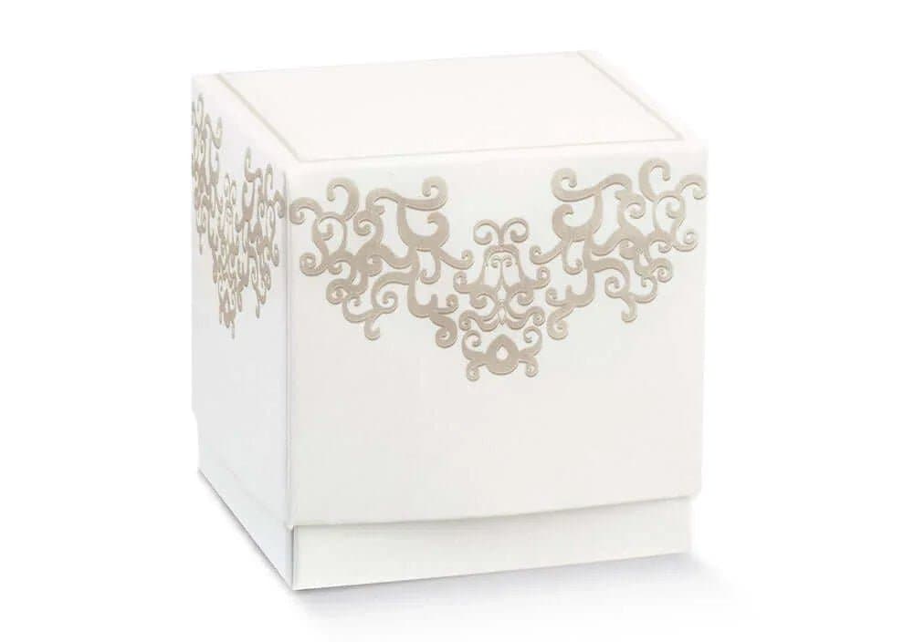 20 Pezzi Bomboniera Scatolina Fleur Chantilly Bianca 9x9x9 cm - 2