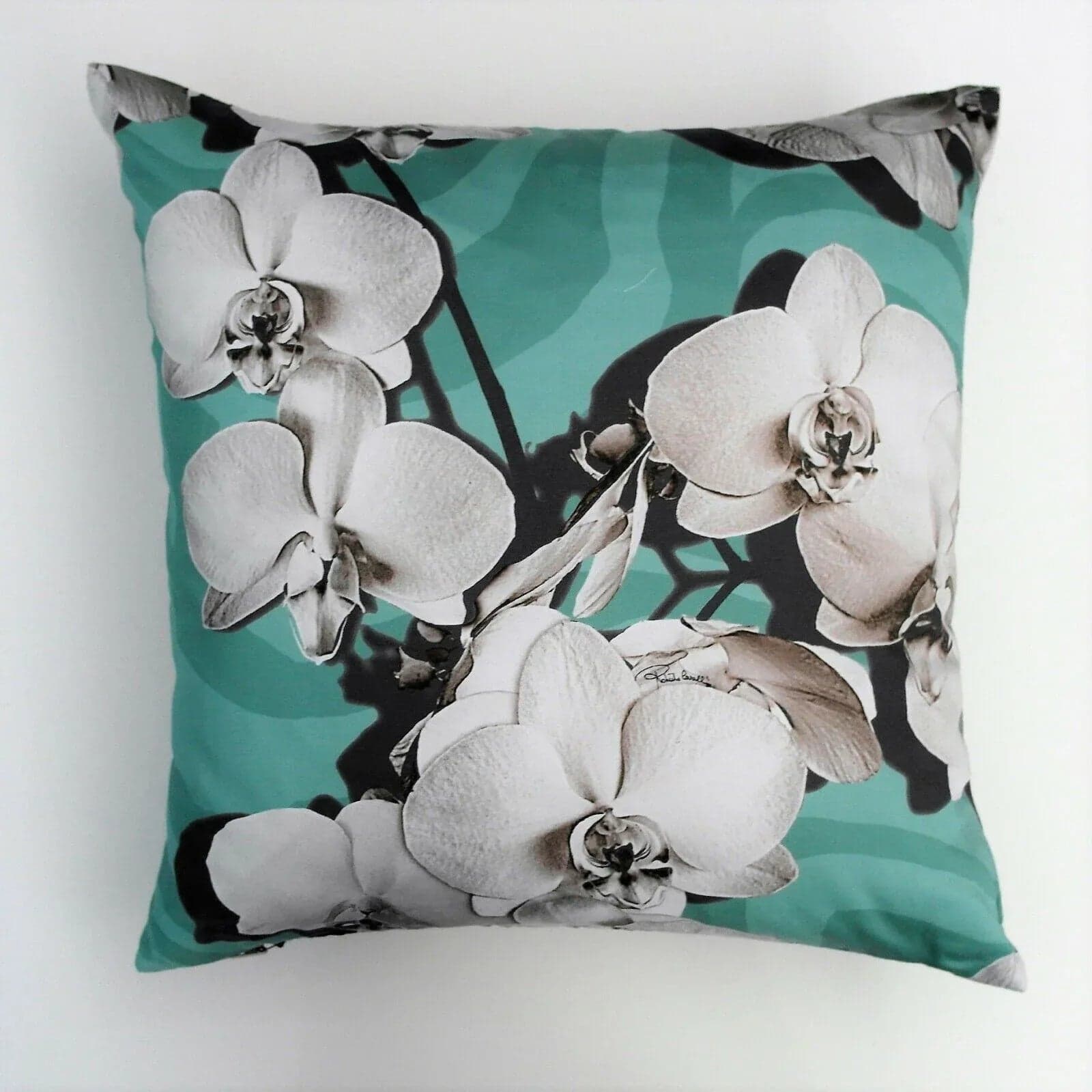 Cuscino Roberto Cavalli Divine Orchid Acqua 40x40 Raso Cotone - 4
