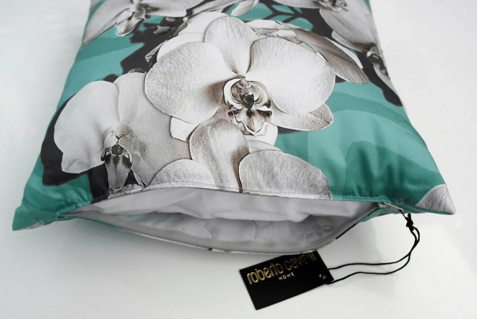 Cuscino Roberto Cavalli Divine Orchid Acqua 40x40 Raso Cotone - 3