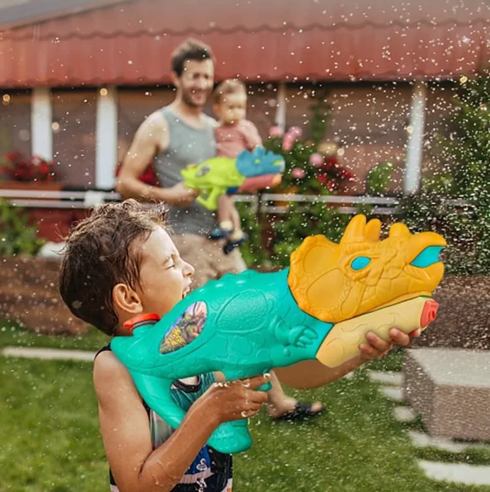 PISTOLA AD ACQUA PER BAMBINI A FORMA DI DINOSAURO TRICERATOPO 28.5CM GIOCO ESTIVO 618571 - 7