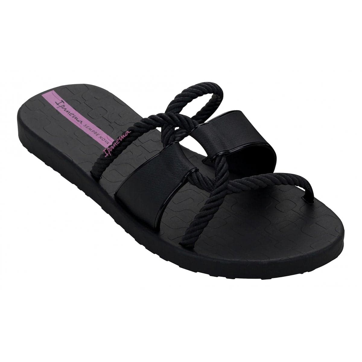 Sandali donna neri Ipanema Diversa Slide con texture nautica e suola decorata lato destro