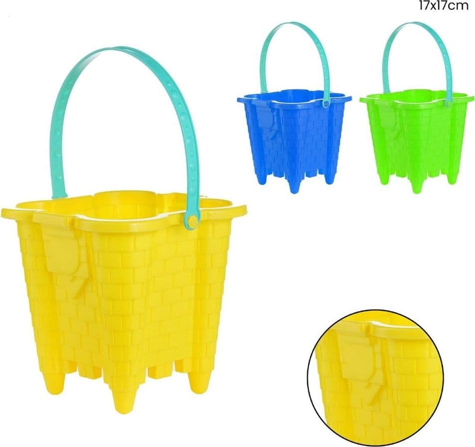 SECCHIELLO DA SPIAGGIA A FORMA DI CASTELLO IN PLASTICA COLORATA GIOCO MARE 17X17CM 618581 - 2