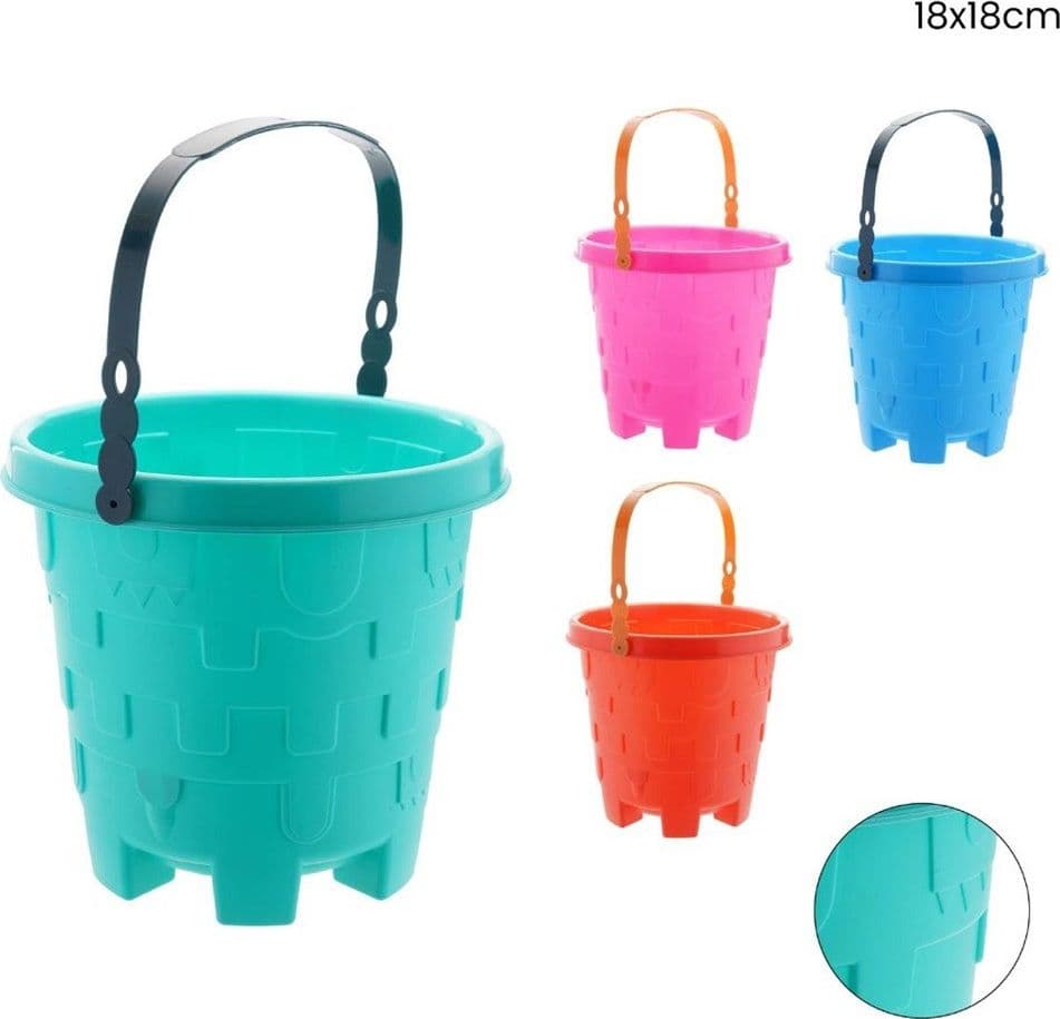 SECCHIELLO DA SPIAGGIA SECCHIO CON MOTIVO CASTELLO IN PLASTICA COLORATA 18X18CM 618579 - 2