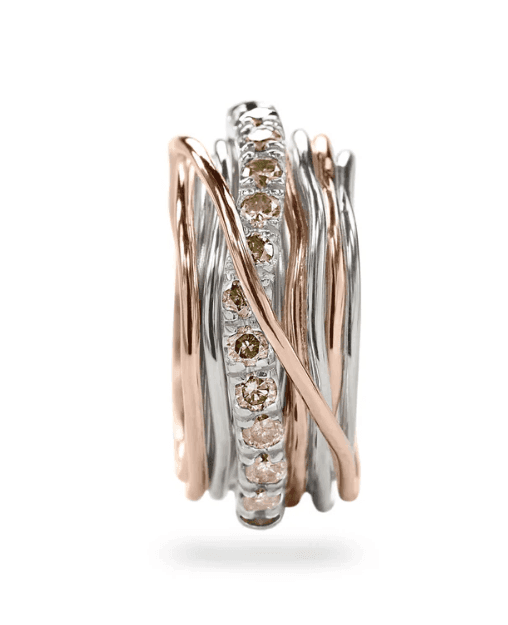 Rubinia Gioielli - Anello Filodellavita Prezioso - 13 fili in Oro Rosa 9kt, Argento 925 e Diamanti Brown - 2