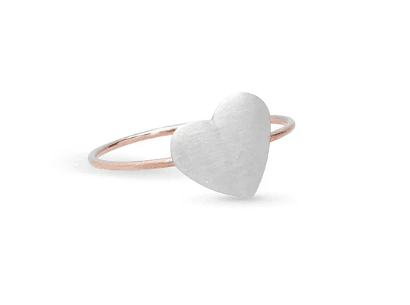 Rubinia Gioielli -  Anello Filodamore in Oro Rosa 9kt con Sigillo Cuore Grande in Argento 925