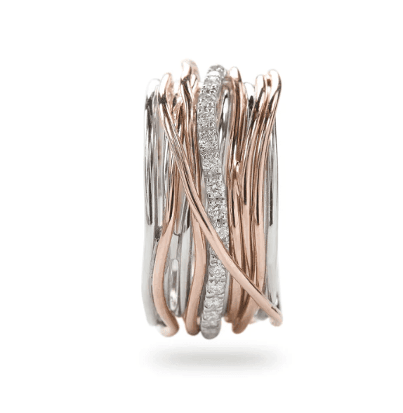 Rubinia Gioielli -  Anello Filodellavita Classic 13 fili in Oro Rosa 9kt, Argento 925 e 16 Diamanti Bianchi - 2