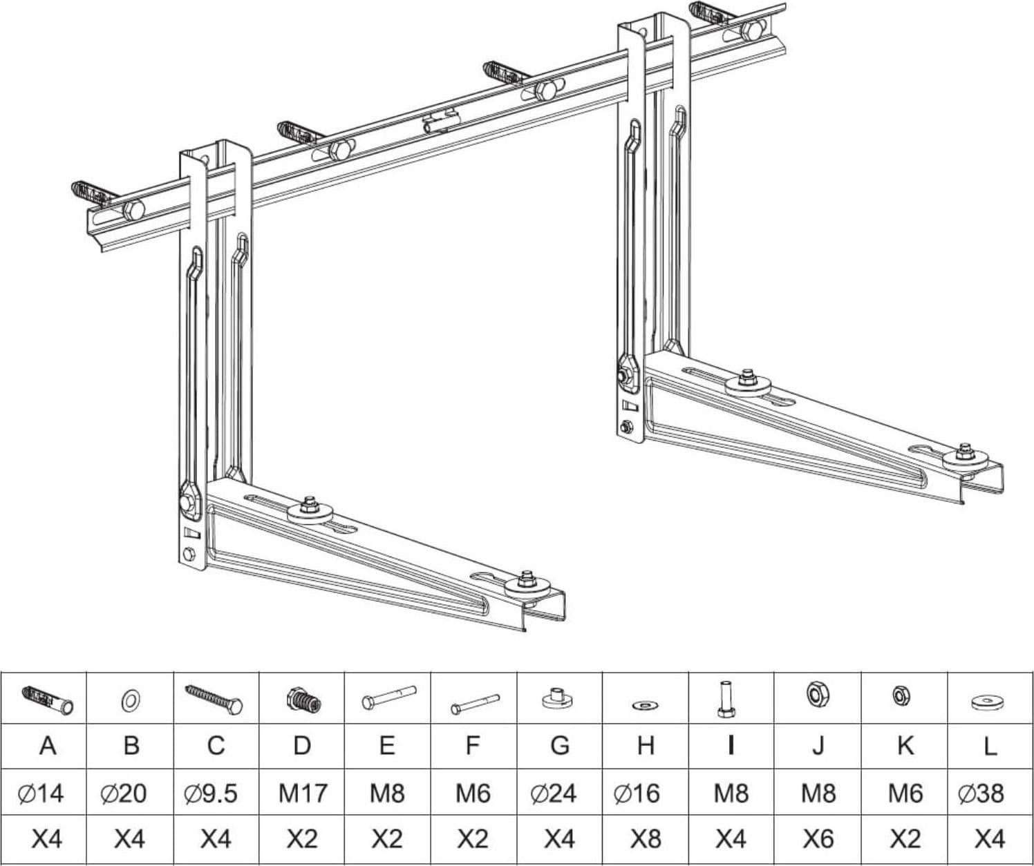 Staffa Climatizzatore in Acciaio Inossidabile, Resistente alle Intemperie, Supporto 200kg 18000-24000BTU,Livella e Kit Montaggio - 5