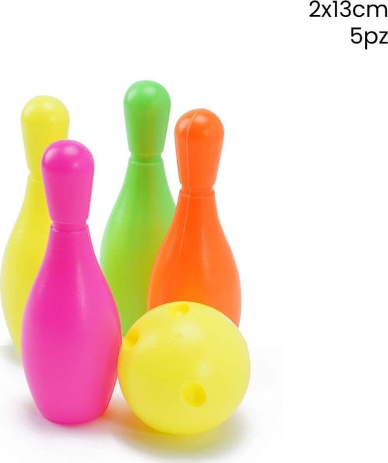 SET 5PZ DA BOWLING BIRILLI CON PALLINA IN PLASTICA COLORATI 2X13CM PER BAMBINI 258235 - 3