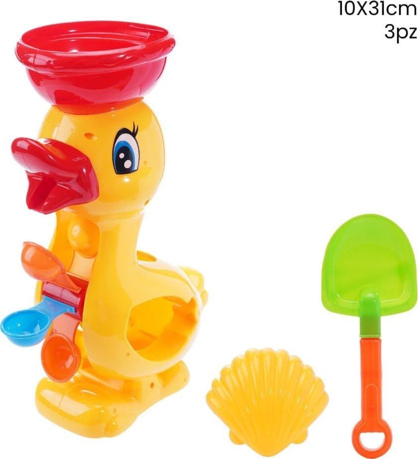 SET 3PZ GIOCO SPIAGGIA MARE CON MULINO FORMA DI ANATRA PALETTA FORMINA 10X31CM 258253 - 2