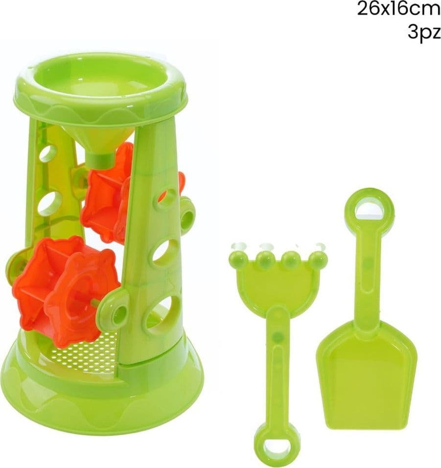 SET 3PZ GIOCO SPIAGGIA MARE CON MULINO A CLESSIDRA PALETTA RASTRELLO 26X16CM 258257 - 2