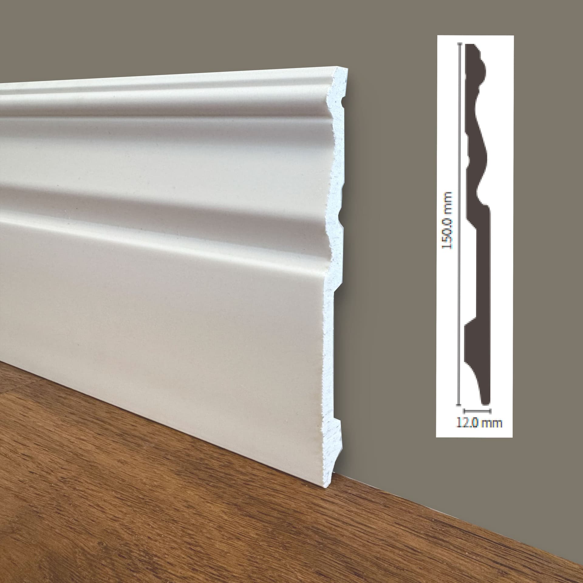 Battiscopa ROMANTICO in POLIMERI linea BASICBOARD  150x12mm - BIANCO pitturabile (prezzo al metro) in Battiscopa Eternal Parquet - Ariano Irpino, commercioVirtuoso.it