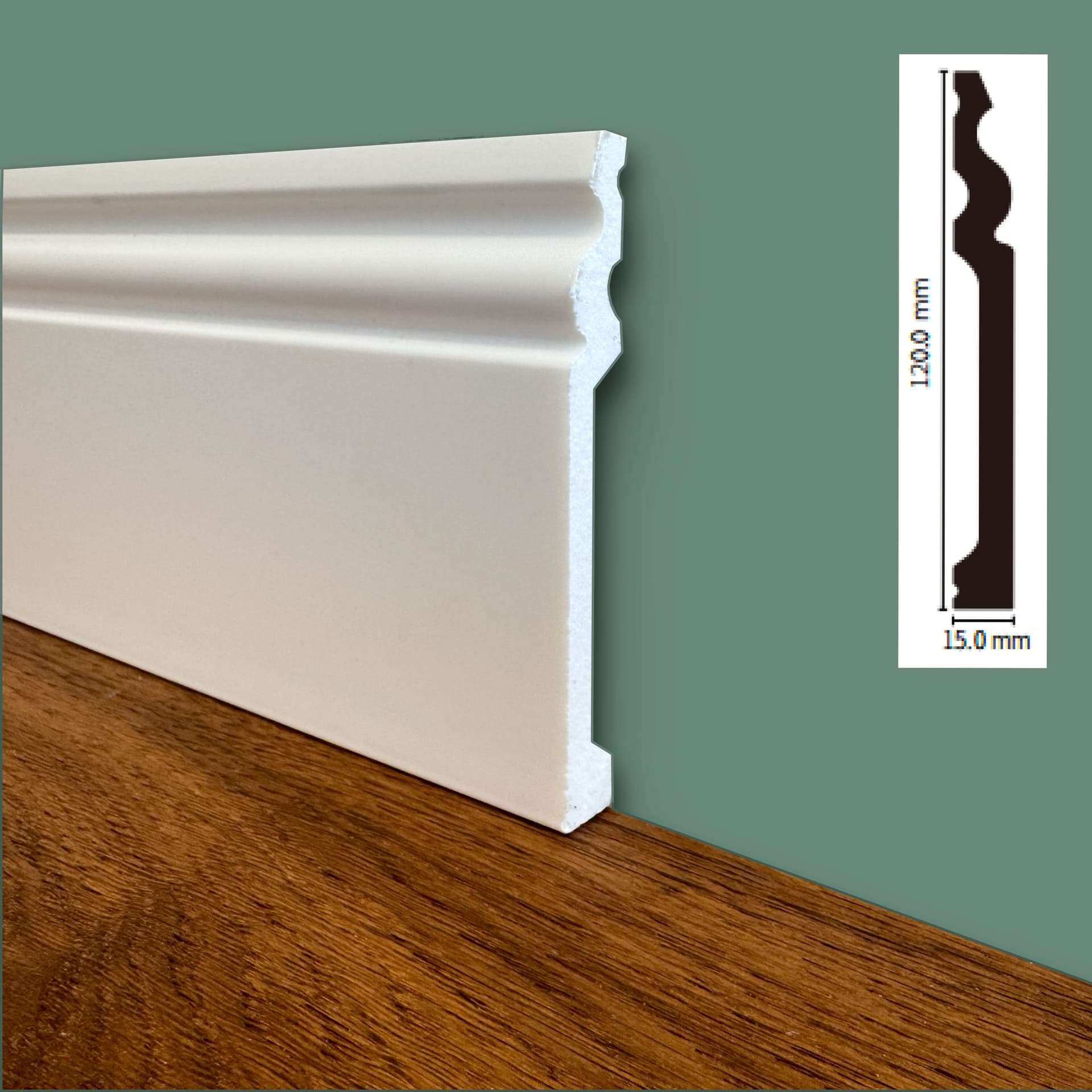 bancale da 100ml di Battiscopa DUCALE in POLIMERI linea BASICBOARD  120x15mm - BIANCO pitturabile - 4