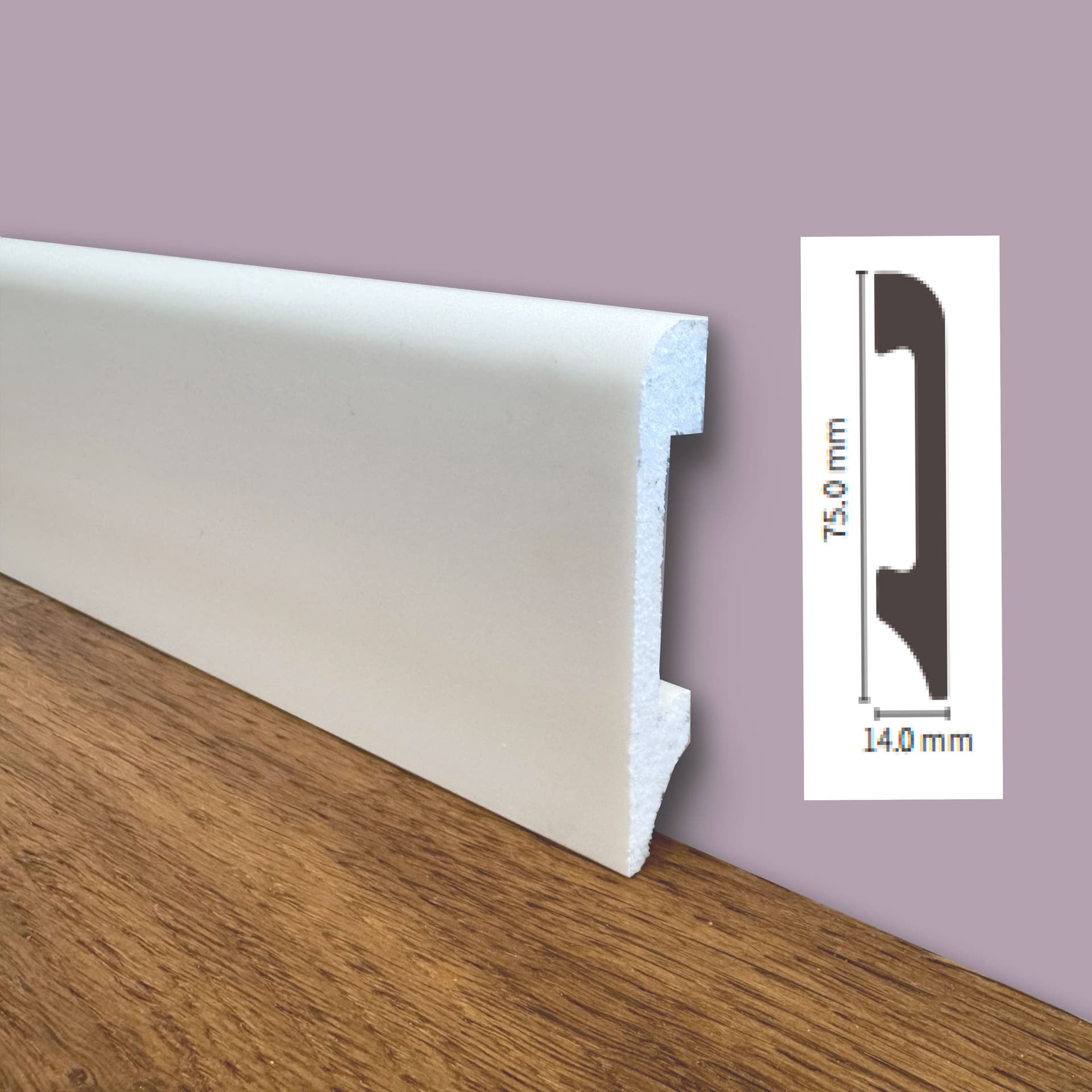 Battiscopa BC in POLIMERI linea BASICBOARD  75x14mm - BIANCO pitturabile (prezzo al metro) in Battiscopa Eternal Parquet - Ariano Irpino, commercioVirtuoso.it