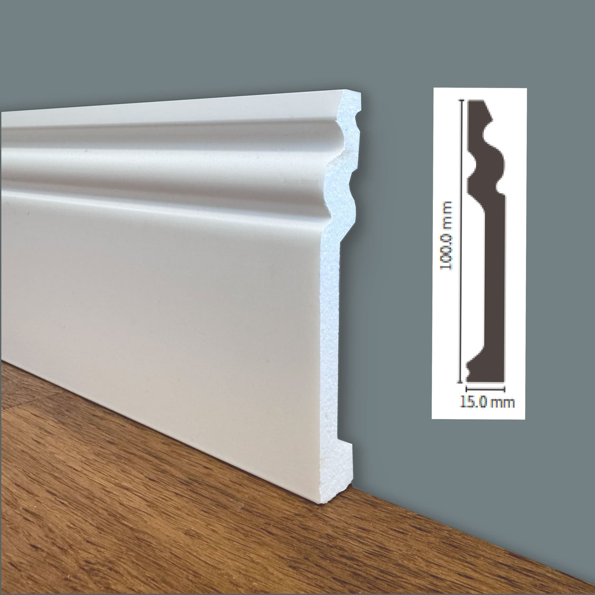 Battiscopa DUCALE in POLIMERI linea BASICBOARD  100x15mm - BIANCO pitturabile (prezzo al metro) in Battiscopa Eternal Parquet - Ariano Irpino, commercioVirtuoso.it