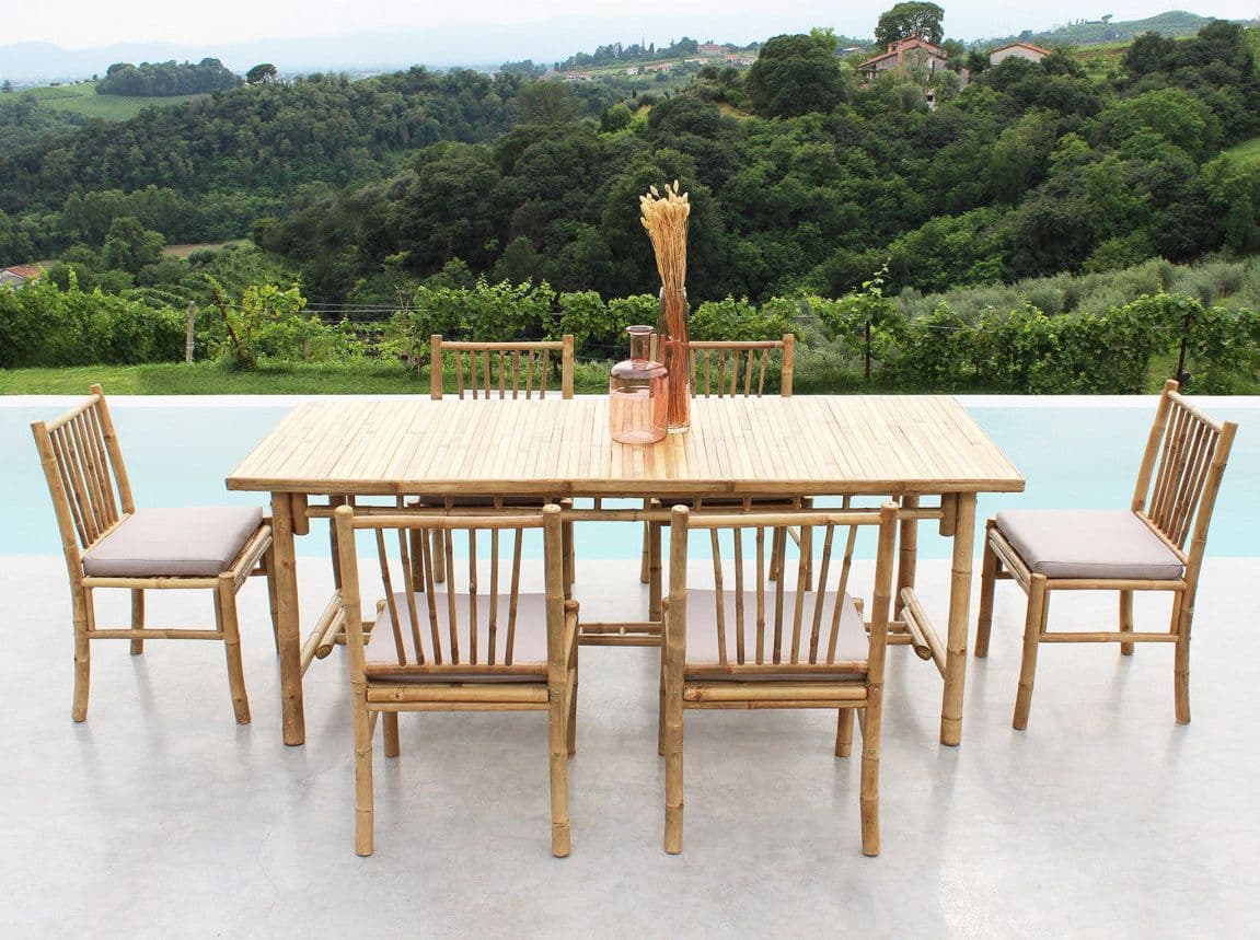 Sedia "Cuba Libre" in legno di Bamboo, con cuscino, 48 x 48 x 45/85 cm in Sedie per tavolo da giardino Decor Space - Altamura, commercioVirtuoso.it