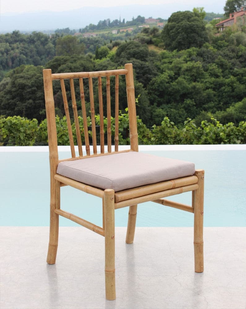 Sedia "Cuba Libre" in legno di Bamboo, con cuscino, 48 x 48 x 45/85 cm in Sedie per tavolo da giardino Decor Space - Altamura, commercioVirtuoso.it