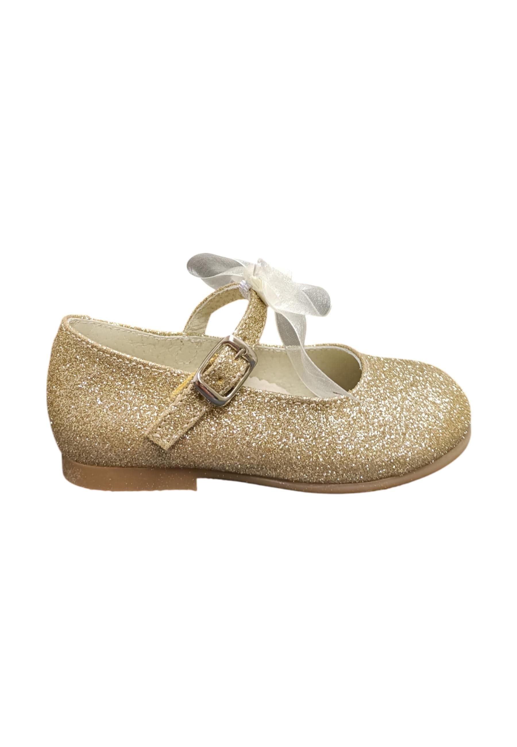 Ballerina bambina Panyno B3024 dorato pelle fibbia fiocco estraibile elegance