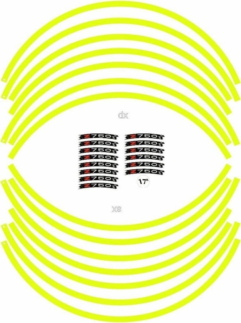 KIT STRISCE ADESIVE compatibili per CERCHI 17 MOTO KAWASAKI Z750 - GIALLO FLUO - 3