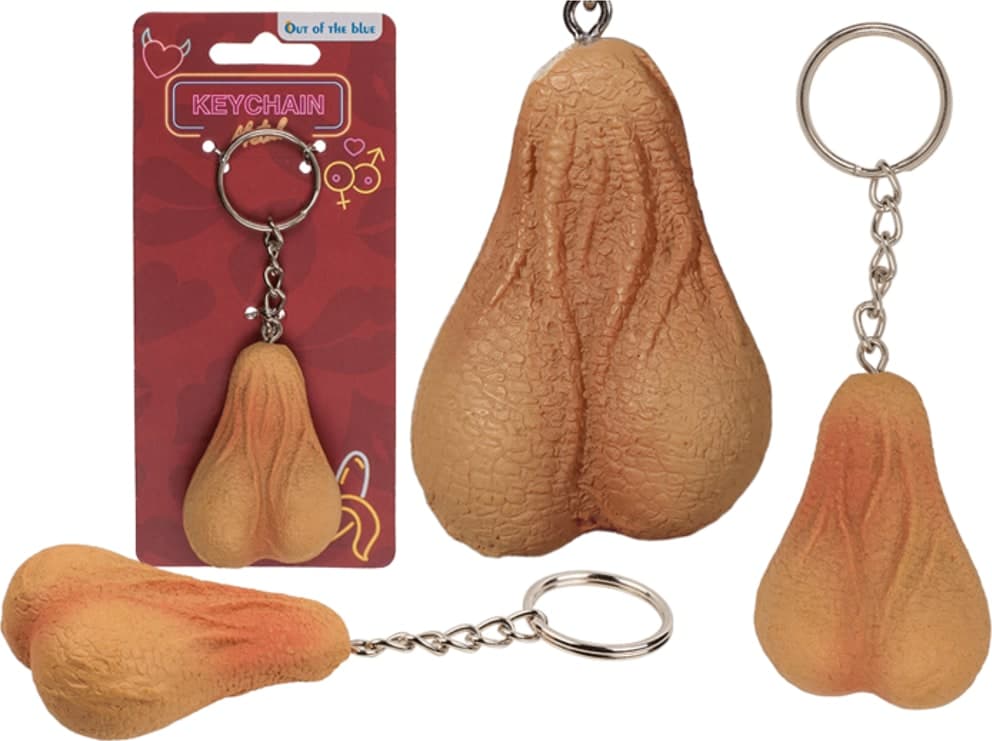 Portachiavi palle testicoli realistici in poliresina rosa carne cm 6 - 4