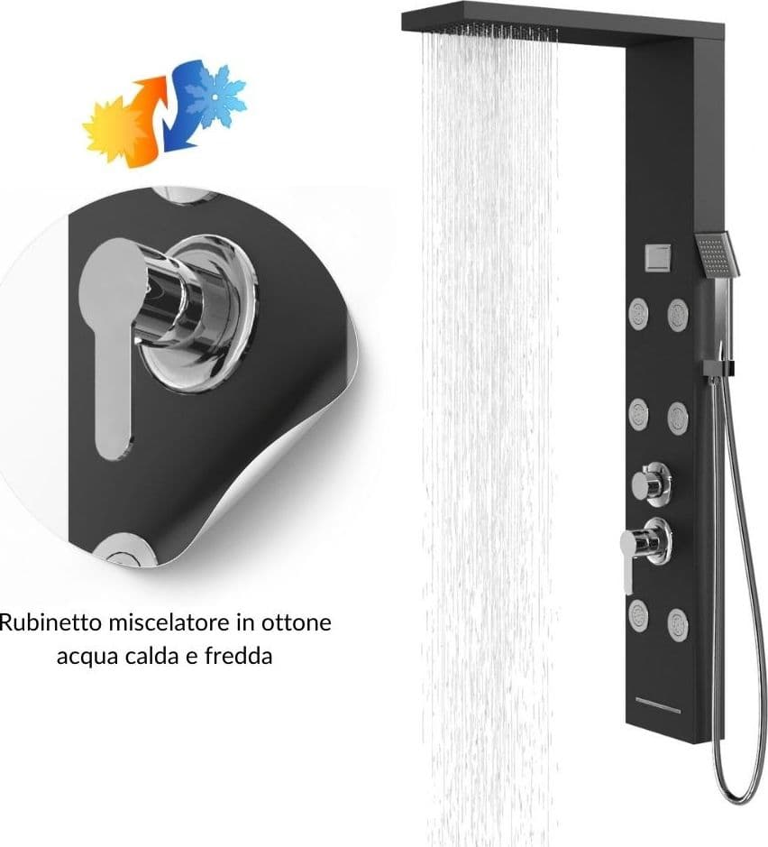 Colonna Pannello Doccia 4 Funzioni York-1 Black Display Controllo Temperatura - 7