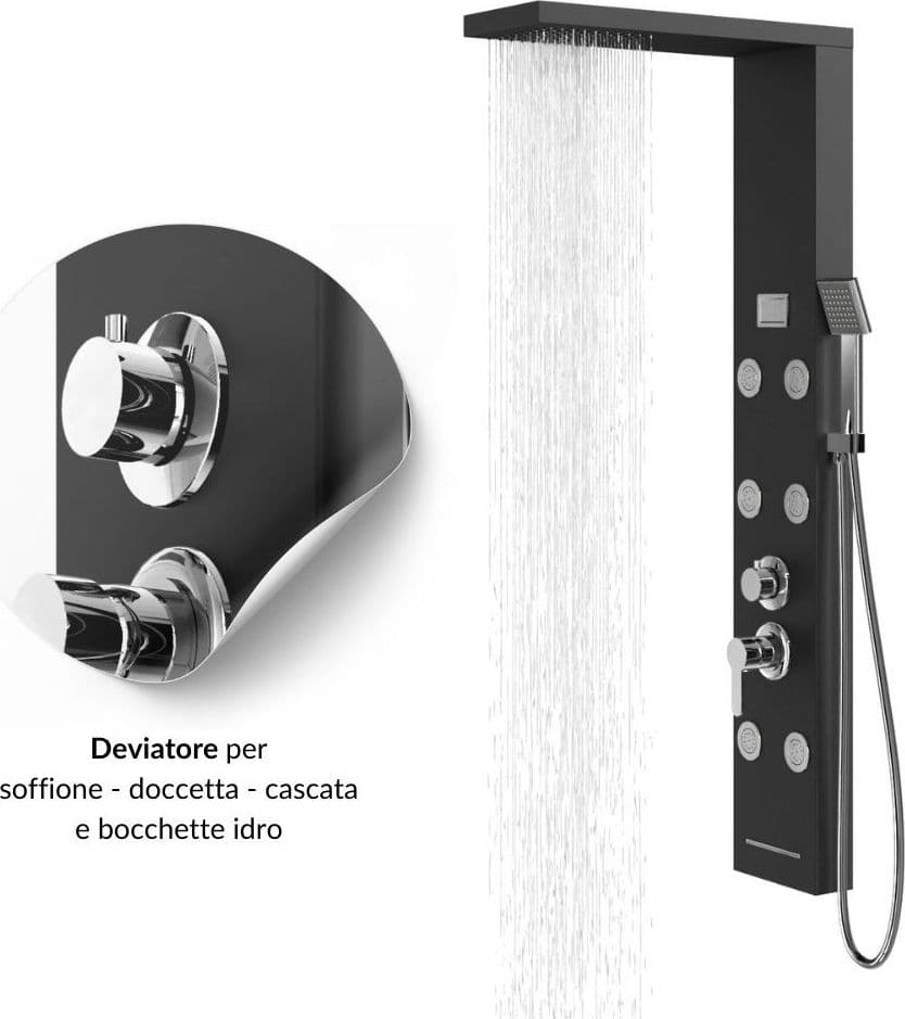 Colonna Pannello Doccia 4 Funzioni York-1 Black Display Controllo Temperatura - 8