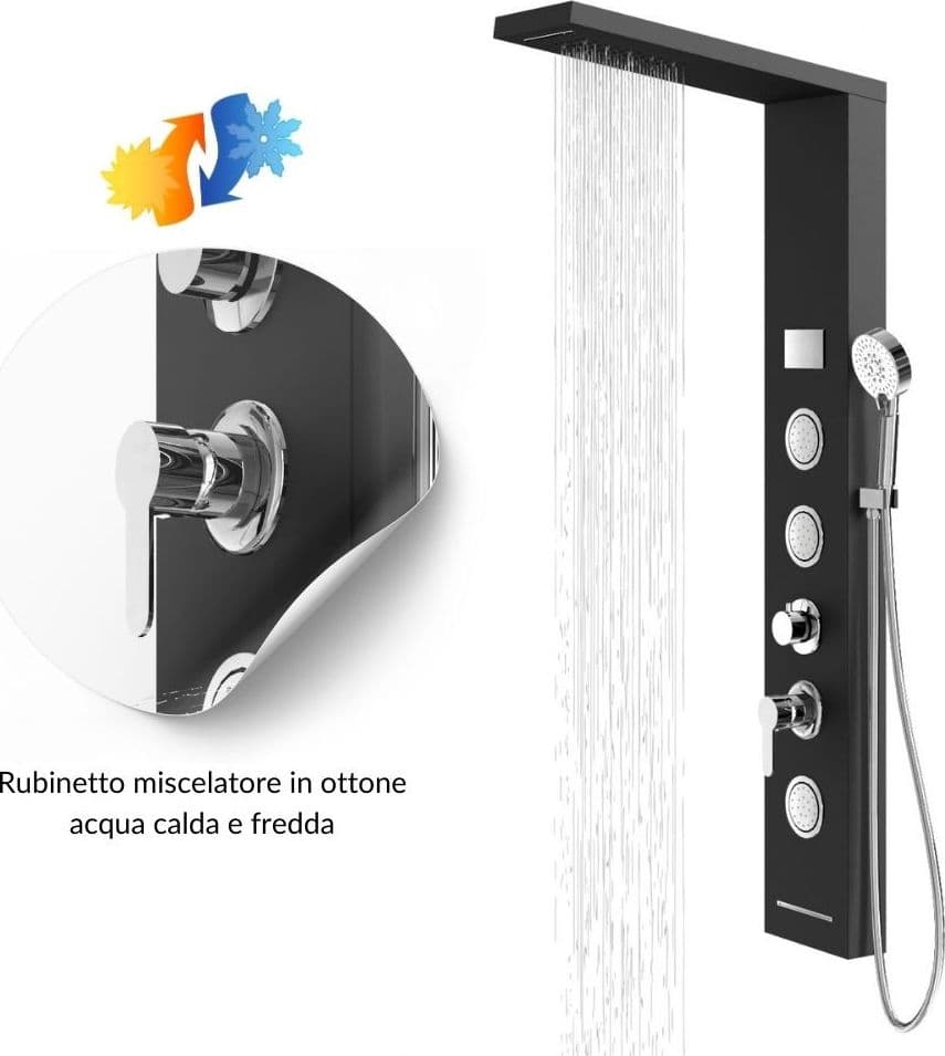 Colonna Pannello Doccia Shine-1 Black 4 Funzioni Luce Display Temperatura Nero - 5
