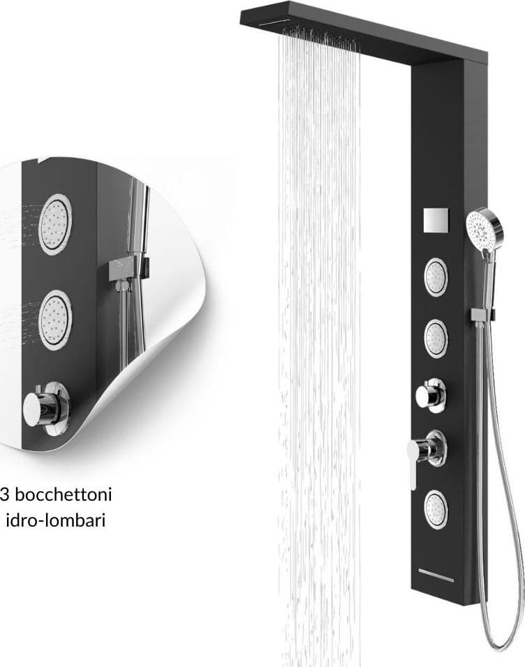 Colonna Pannello Doccia Shine-1 Black 4 Funzioni Luce Display Temperatura Nero - 6