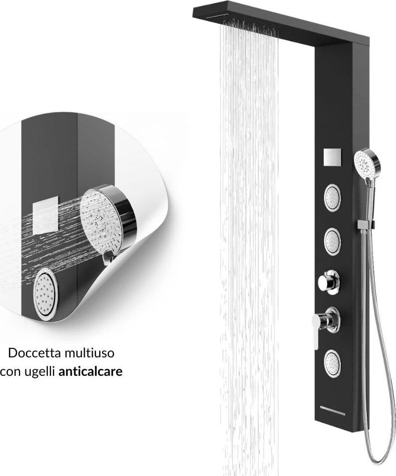 Colonna Pannello Doccia Shine-1 Black 4 Funzioni Luce Display Temperatura Nero - 7