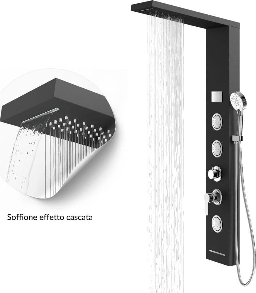 Colonna Pannello Doccia Shine-1 Black 4 Funzioni Luce Display Temperatura Nero - 8